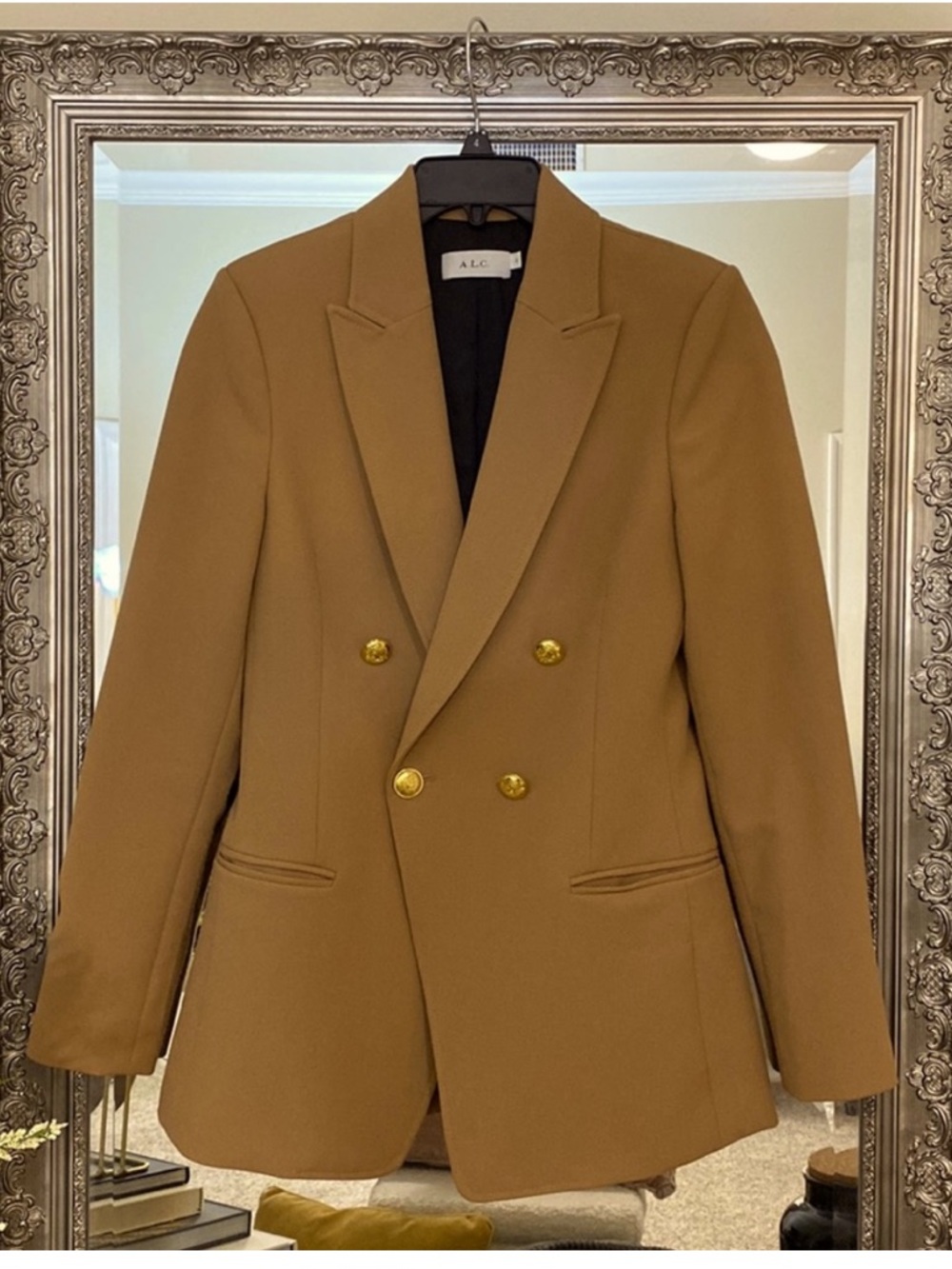 A.L.C. Sedgwick Camel Double-Breasted Blazer with Gold Buttons sz 2